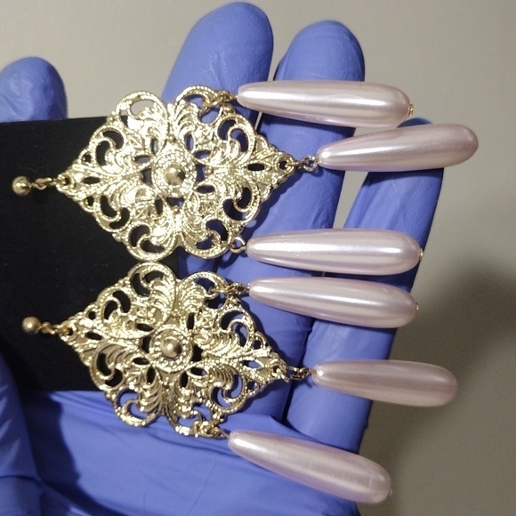 Women's Stylish Gold-tone Filigree Design Long Beads Drop Dangle Earrings, #5 - Picture 4 of 5